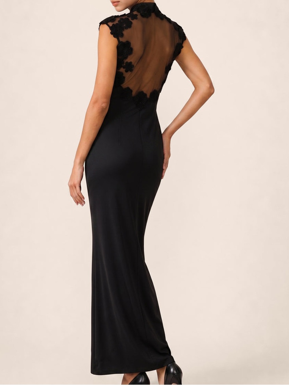 Commense Black Lace-Back Maxi Dress Homecoming Holiday Size L